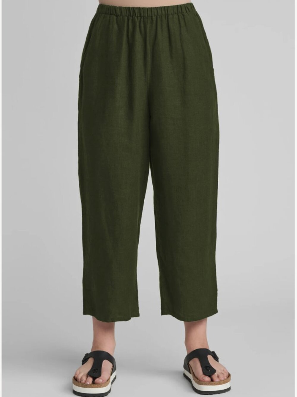 Flax Floods Pants Green 100 % Linen Pull On Size S